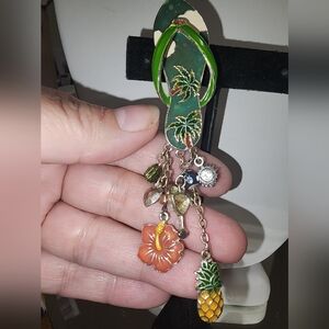 Tropical Flip Flop Charm Green and Silver Pendant